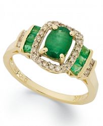 14k Gold Ring, Emerald (1 ct. t. w. ) and Diamond (1/5 ct. t. w) Rectangle Ring