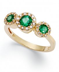 Brasilica by Effy Emerald (5/8 ct. t. w. ) and Diamond (1/6 ct. t. w. ) Three-Stone Ring in 14k Gold, Created for Macy's