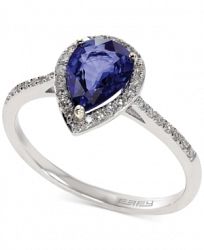 Royale Bleu by Effy Diffused Sapphire (1 ct. t. w. ) and Diamond (1/6 ct. t. w. ) Pear Ring in 14k White Gold, Created for Macy's