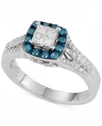 Blue and White Diamond Ring (3/4 ct. t. w. ) in 10k White Gold