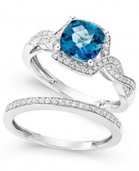 London Blue Topaz (1-9/10 ct. t. w. ) and White Topaz (1/3 ct. t. w. ) Ring Set in Sterling Silver