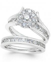 Diamond Cluster and Channel-Set Bridal Set (2 ct. t. w. ) in 14k White Gold
