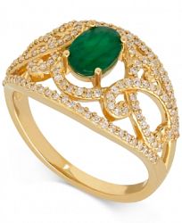 Emerald (7/8 ct. t. w. ) and Diamond (3/8 ct. t. w. ) Openwork Ring in 14k Gold