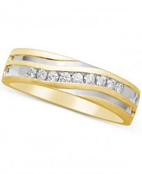 Men's Diamond Two-Tone Band (1/4 ct. t. w. ) in 10k Gold and Rhodium-Plate
