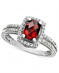 14k White Gold Ring, Garnet (1-1/10 ct. t. w. ) and Diamond (1/6 ct. t. w. ) Rectangle