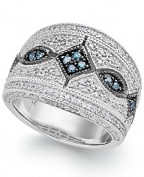 Blue (1/8 ct. t. w. ) and White (1/3 ct. t. w. ) Diamond Ring in Sterling Silver