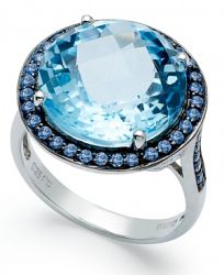 Sterling Silver Ring, Blue Swarovski Zirconia (5/8 ct. t. w. ) and Blue Topaz (11 ct. t. w. ) Round Halo Ring