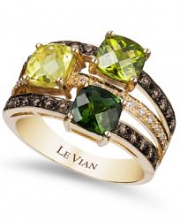 Le Vian Green Tourmaline (7/8 ct. t. w. ), Peridot (7/8 ct. t. w. ), Lemon Quartz (7/8 ct. t. w. ) and Chocolate (1/3 ct. t. w. ) and White Diamond (1/10 ct. t. w. ) Ring in 14k Gold