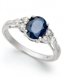 14k White Gold Ring, Sapphire (1-1/2 ct. t. w. ) and Diamond (1/3 ct. t. w. ) Oval Ring