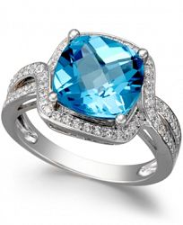 Blue Topaz (4-3/4 ct. t. w. ) and Diamond (1/3 ct. t. w. ) Ring in 14k White Gold
