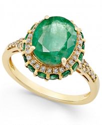 Emerald (3-1/2 ct. t. w. ) and White Sapphire (1/3 ct. t. w. ) Oval Ring in 10k Gold