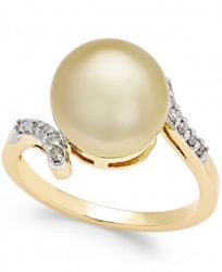 Cultured Golden South Sea Pearl (10mm) and Diamond (1/10 ct. t. w. ) Ring in 14k Gold