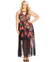 City Chic Plus Size Sleeveless Floral-Print Maxi Dress