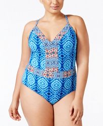 Bleu by Rod Beattie Plus Size Tribal-Print One-Piece Swimsuit Women's Swimsuit