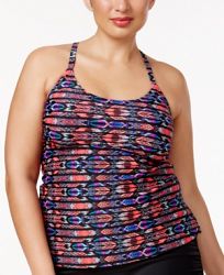 Island Escape Plus Size Inner Aloha Printed Strappy-Back Tankini Top Women's Swimsuit