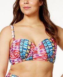 Raisins Curve Plus Size Around The World Printed Underwire Bustier Bikini Top Women's Swimsuit
