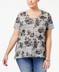 Style & Co Plus Size Rose-Print T-Shirt, Only at Macy's
