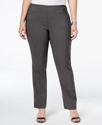 Charter Club Plus Size Cambridge Tummy-Control Check-Printed Pull-On Pants, Created for Macy's