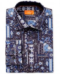 Tallia Men's Fitted Blue Patchwork-Print Dress Shirt