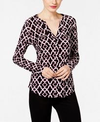 Inc International Concepts Petite Printed Zip-Pocket Top, Only at Macy's
