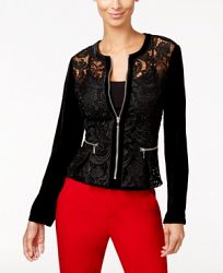 Inc International Concepts Velvet-Sleeve Lace Peplum Jacket, Only at Macy's