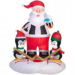 Airblown Self-Inflatable Santa & Penguins Hockey Scene