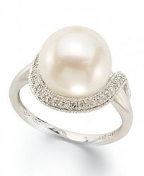 Sterling Silver Ring, Cultured Freshwater Pearl (11mm) and Diamond (1/8 ct. t. w. ) Loop Ring