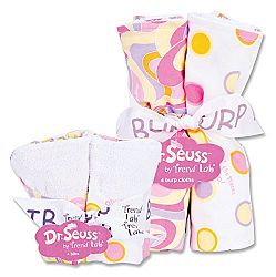 Trend Lab 4 Piece Bib and Burp Cloth Set, Dr. Seuss Oh The Places You'll Go Pink