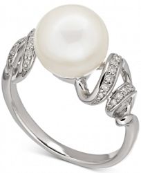 Freshwater Pearl (10mm) and Diamond (1/10 ct. t. w. ) Twisted Ring in Sterling Silver