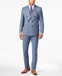 Michael Kors Men's Classic-Fit Light Blue Glen Plaid Double-Breasted Suit