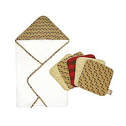 Trend Lab Hooded Towel and 5 Pack Wash Cloth Set, Northwoods