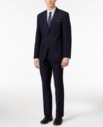 Perry Ellis Portfolio Men's Slim-Fit Navy Plaid Suit