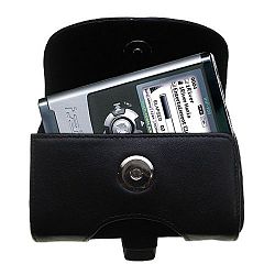 Gomadic Brand Horizontal Black Leather Carrying Case for the iRiver iHP-140 iHP-110 with Integrated Belt Loop and Optional Belt Clip