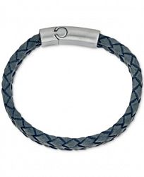 Esquire Men's Jewelry Gray Leather Bracelet in Stainless Steel, Created for Macy's