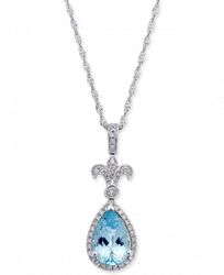 Aquamarine (1-1/4 ct. t. w. ) and Diamond (1/6 ct. t. w. ) Fleur-De-Lis Teardrop Pendant Necklace in 14k White Gold