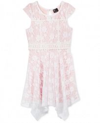 Pink & Violet Lace Handkerchief Hem Dress, Big Girls (7-16)