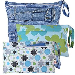 KF Baby Waterproof Cloth Diaper Travel Wet Dry Bag, Small Large Combo, Set of 3