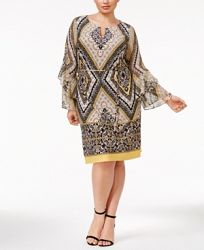 Inc International Concepts Plus Size Printed Bell-Sleeve Sheath Dress, Only at Macy's