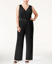 Ny Collection Petite Plus Size Sleeveless Belted Jumpsuit