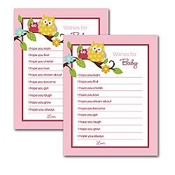 Happy Owls Pink Baby Shower Printed Wishes for Baby Advice Cards Fill-in (20-count)