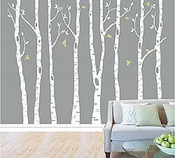 Set of 8 Birch Tree Wall Decal for Nursery Big White Tree Wall Sticker Fliying birds Wall Art Decor by designyours