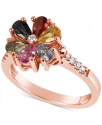 Multi-Sapphire (1-1/2 ct. t. w. ) and Diamond (1/10 ct. t. w. ) Flower Ring in 14k Rose Gold