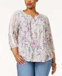 Style & Co Plus Size Floral-Print Peasant Top, Created for Macy's