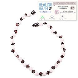 Healing Hazel + baltic bébé – 100% Certified Balticamber Pop Clasp Baby Necklace with Gemstones, Tender Rose Quartz, 11 inches (reduce drooling & teething pain)