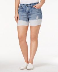 Rampage Trendy Plus Size Dip-Dyed Denim Shorts