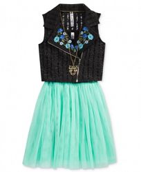Beautees 2-Pc. Mesh Skirt Dress & Vest Set With Coordinating Necklace, Big Girls (7-16)