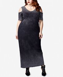 mblm by Tess Holliday Trendy Plus Size Cotton Cold-Shoulder Chambray Dress