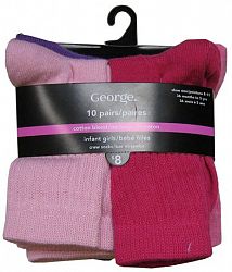 George Infant Girls' Cotton Blend Cuff Socks, Pair Of 10 Multi 8-11