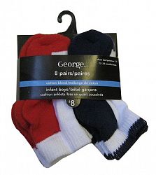 George Infant Boys' Cotton Blend Cushion Anklets, Pair Of 8 Multi 2T