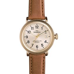 Men's The Runwell Coin Edge 38mm - Bourbon Leather Strap + Gold Dial Watch